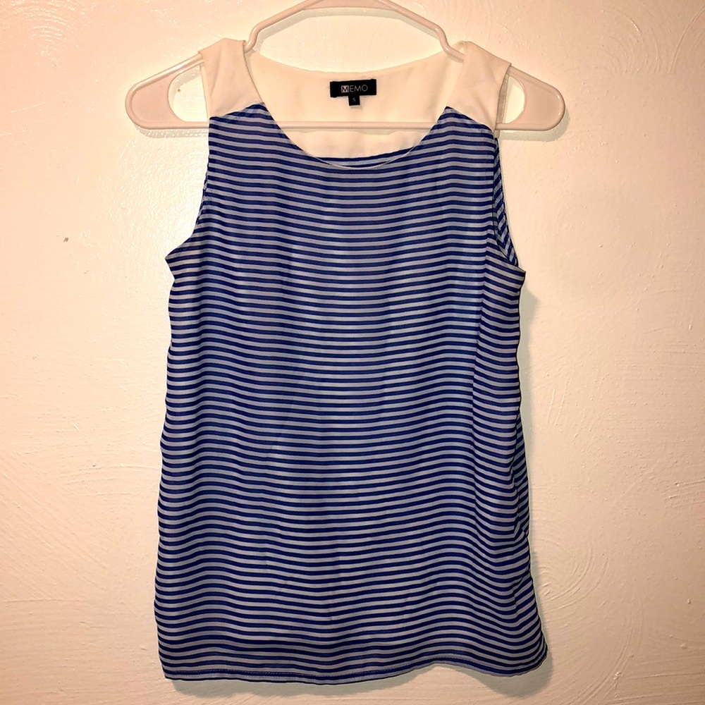 Blue White Stripe Chiffon Top